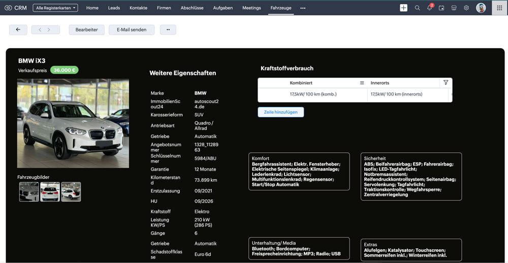 Detailansicht im CRM
